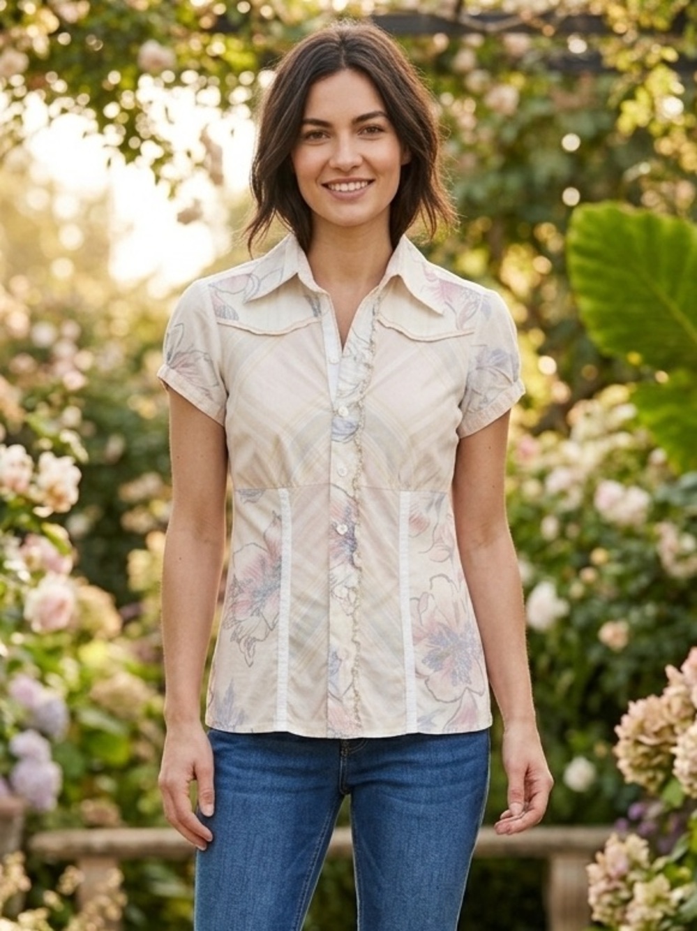DIESEL 100% Cotton Sweet Meadow Floral Blouse Button Up Collar XXS